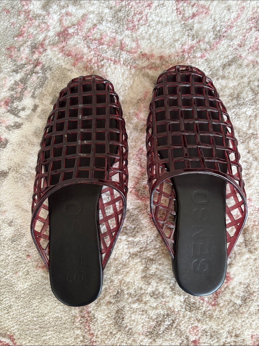 Burgundy Woven Slide Sandals